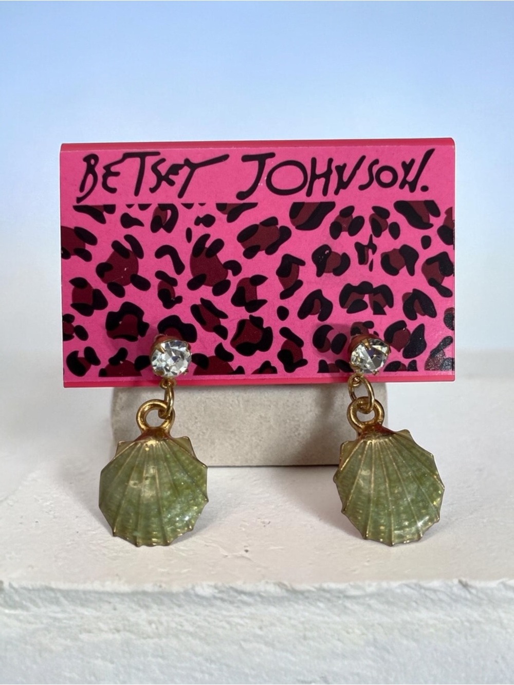 Betsey Johnson Gold and Green Shell Earrings